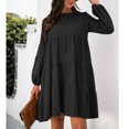 thumbnail image 3 of Femmes Robe Décontractée, Robe à Col Rond Manches Bouffantes Confortable Fluide Respirant Léger pour Bureau pour Dame de Vacances Rose, Noir, Mandarine, 3 of 6