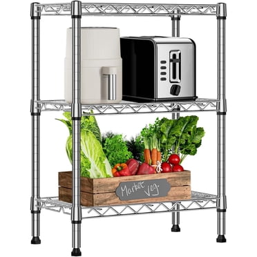 M MZG Étagère Grillagée à 3 Niveaux, Étagères de Rangement, 750 Lb, 11,8 Po P x 21,7 Po L x 28,6 Po H, Rack Ajustable en Acier au Carbone, Cuisine Salle de Bain, Argent