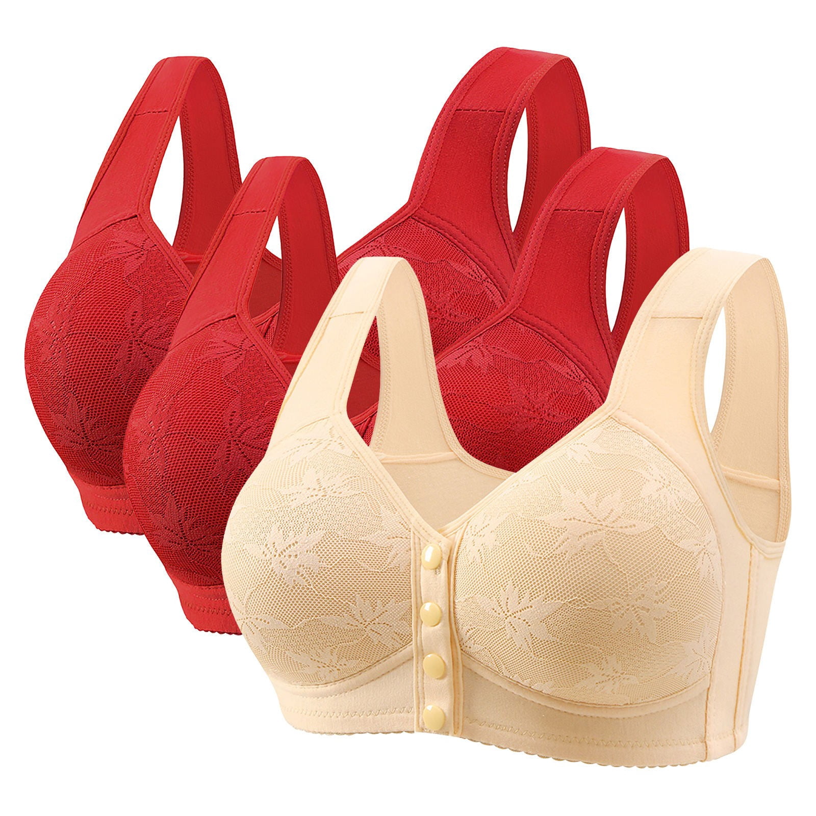 Posijego 3 Pack Bra for Women Front Closure Push up Everyday Bras Full Coverage Support Wireless Bras