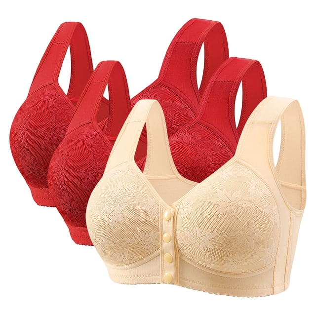 Posijego 3 Pack Bra for Women Front Closure Push up Everyday Bras Full Coverage Support Wireless Bras