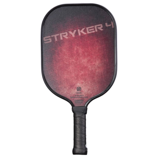Onix Stryker 4 Palette de Pickleball Composite Rouge avec Forme Surdimensionnée pour un Plus Grand sweet spot, face Composite pour la Puissance, Noyau en Polypropylène pour un Toucher Uniforme, Prise de Style Tennis Noire, et surface Dégradée Rouge avec Stryker branding, Convient aux Joueurs Débutants à Intermédiaires.