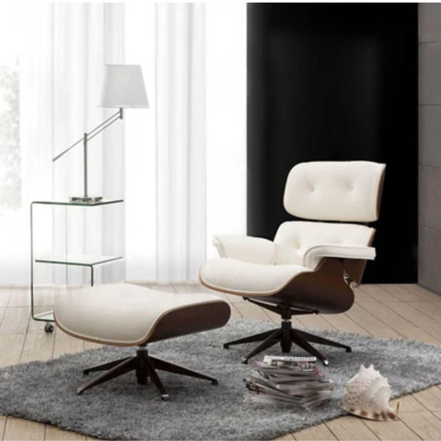 Fauteuil East Lounge II et pouf de couleur blanche