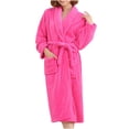thumbnail image 1 of Timegard Bathrobe for Women Flannel Hooded Long Sleeve Belted Robe V Neck Solid Color Fuzzy Long Pajamas with Pockets, 1 of 3