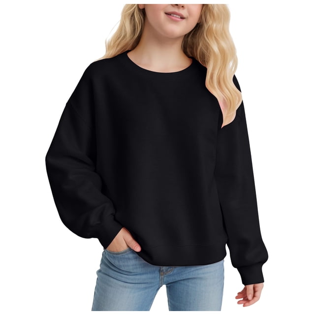 WUANDIXFA Chandail à Manches Longues pour Filles Chandail à Manches Longues pour Filles Chandail Confortable Doux à la Mode et Décontracté Chandail à Manches Longues à Col Rond pour Filles Noir, 1-2 Ans