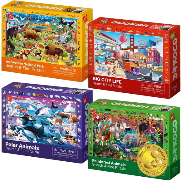 Quokka 4-in-1 Search and Find Puzzle Set for Kids Ages 4–8 – 4 Puzzles with 60 Pieces Each, Educational Toy