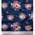 thumbnail image 1 of Soimoi Tissu Satin Modal Bleu Imprimé Feuilles d'Épices & Roses Floral au Mètre 42 Pouces de Large, 1 of 3