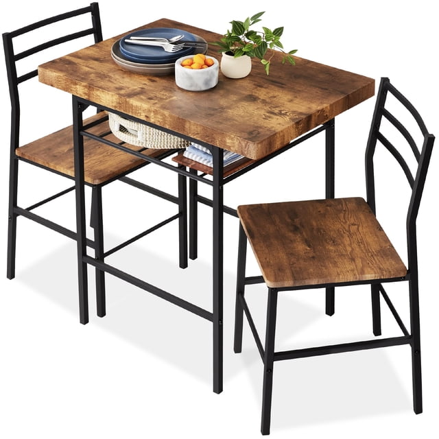 Best Choice Products 3-Piece Modern Dining Set, Space Saving Dinette for Kitchen, Dining Room, Small Space w/Steel Frame, Built-in Storage Rack - Brown