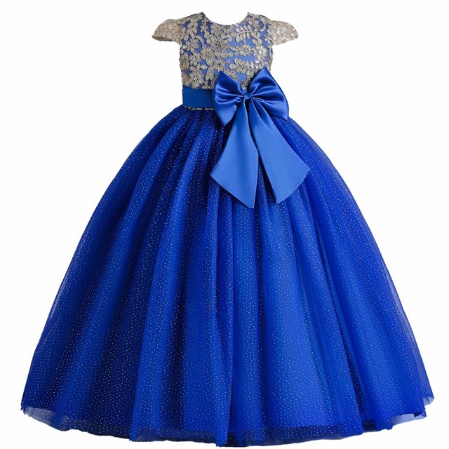Penkiiy Enfants Baby Girls Enfants d'Âge Moyen Sans Manches Broderie Maille Dress Gaze Dress Princesse Dress Robes Décontractées for Girls 7-8 Ans Bleu en Liquidation