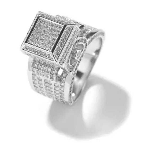 CUITING Hip Hop Full 5A Zircon Square Casting Rings 18K Real Gold Plated Delicate Jewelry for Men-Gold-7