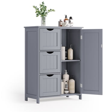 VASAGLE Armoire de Rangement de Salle de Bain pour Plancher, Unité de Rangement de Salle de Bain Autoportante avec 3 Tiroirs, 1 Tablette Ajustable, 30 x 60 x 80 cm, Gris Dove