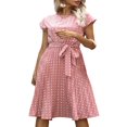 thumbnail image 1 of MesaSe Femmes Robes d'Été Boho Points Midi Manches Courtes Robe Décontractée avec Ceinture Vacances Robe de Soleil Noir XL, 1 of 6