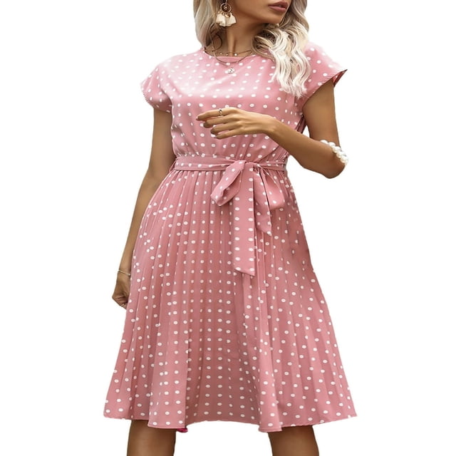 MesaSe Femmes Robes d'Été Boho Points Midi Manches Courtes Robe Décontractée avec Ceinture Vacances Robe de Soleil Noir XL