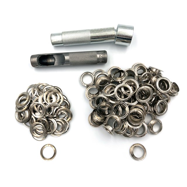 Eyelet Punch Tool + Hole Punch + 100 Sets Silver Eyelets Grommet DIY Leather Craft Tools Set