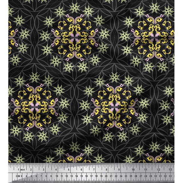 Soimoi Polyester Crepe Fabric Moroccan Damask Decor Fabric Printed Yard 52 Inch Wide