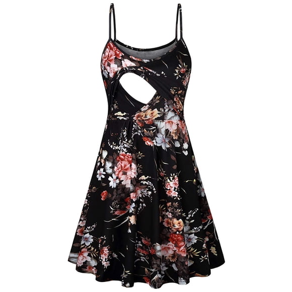 Nursing Dress, Sleeveless Round Neck Camisole Dress for Women, Knee Length Casual Summer Dress, Printed Everyday Dress for Maternity, Breastfeeding, and Everyday Comfort
