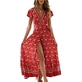 thumbnail image 2 of Fshaion Robe d'Été pour Femmes 2024 Grande Taille Robe à Col en V Plage Bohème Imprimé Floral Robe de Vacances Liquidation à Moins de 10!, 2 of 6