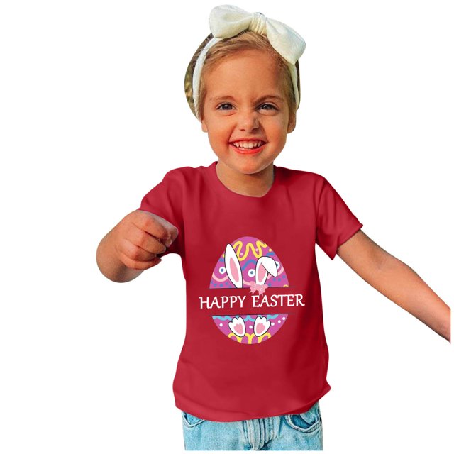 EGNMCR Blouses & Chemises à Manches Courtes Col Rond pour Tout-Petits Garçons Filles Mode Imprimé Ufs de Lapin de Pâques