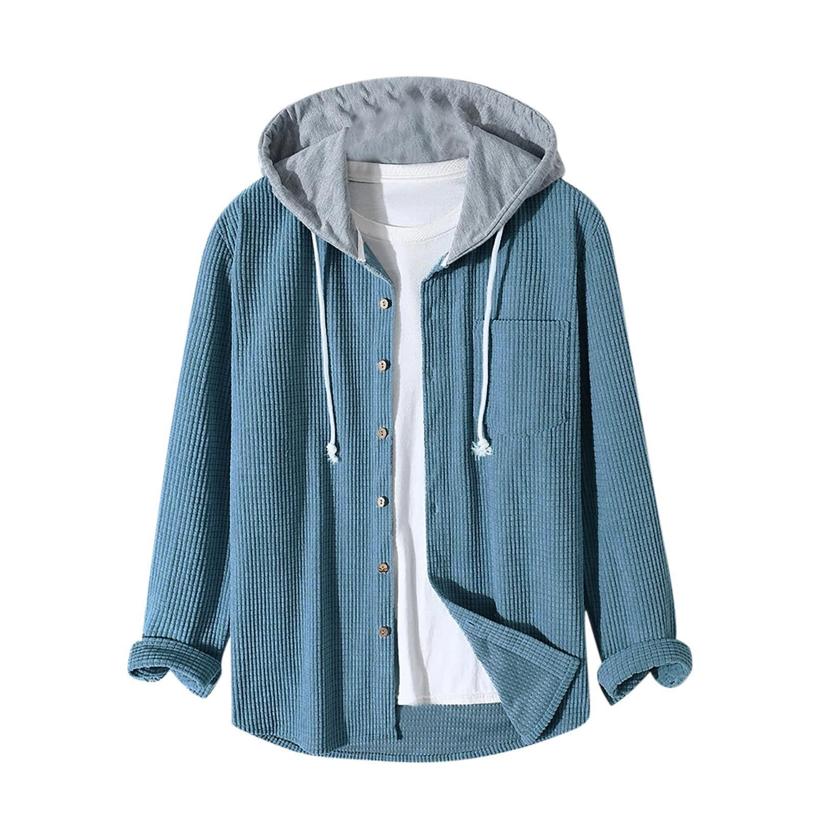 AherBiu Mens Long Sleeve Shirt Jacket Button down Drawstring Casual Hoodies Fall Winter Fashion Shackets