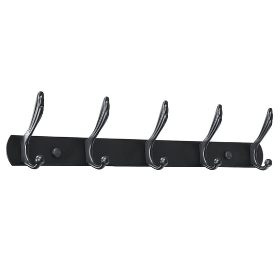 Unique Bargains Dual Wall Hook Zinc Alloy Hooks DIY Coat Towel Holder w Screws Black Lacquer