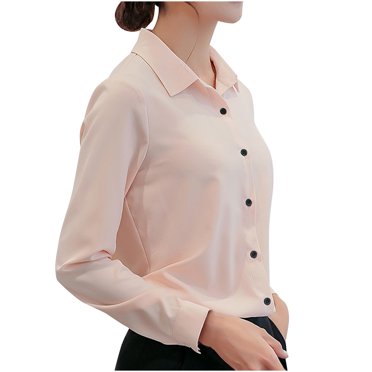 AherBiu Business Casual Tops for Women Button Down Shirts Long Sleeve Lapel V Neck Office Ladies Work Blouse