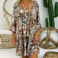 thumbnail image 4 of Women Ladies Loose Plus Size Print Long Sleeve V neck Mini Dress, 4 of 6
