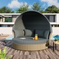 thumbnail image 1 of Merax Lit de Jour de Patio Extérieur en Osier Rotin, Lit de Jour Double Rond, Ensemble de Meubles avec Auvent Rétractable, 4 Coussins pour Pelouse, Jardin, Cour Arrière, Véranda, Piscine, 1 of 4