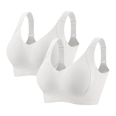 2 Pieces Women Plus Size Push-Up Bras No Underwire T-Shirt Bralettes Ribbed Full Coverage Sports Everyday Bras White, 42/95BCD
