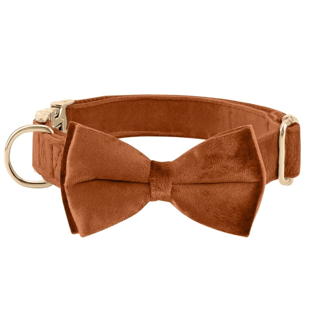 HLONK Durable Polyamide Adjustable Velvet Dog Collar - with Bowtie and Metal Buckle - Cute Solid Pattern for Small Medium and Large Dogs Ideal Gift for Puppies