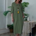 thumbnail image 2 of Mrat Robes de Soirée Formelles pour Femmes, Couleur Unie, Manches Trois-Quarts, Col Rond, Robe Décontractée Ample avec Poches, Robes Midi pour Femmes Formelles S-158 Vert P, 2 of 8