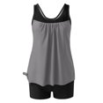 thumbnail image 4 of UPPADA 2 Piece Full Coverage Swimsuits for Women Floral Athleti Crewneck Bathing Suits High Waisted Tummy Control Modest Swimwear Comfy Tankini Top with Shorts Gray,S, 4 of 5