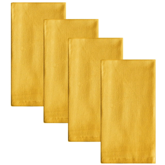 Casual Classic Set of 4 Cotton Napkin Yellow arranged in a staggered stack, showing 20 by 20 inch machine-washable cotton dinner napkins with textured weave and stitched edges, ideal for dining and entertaining table linens.