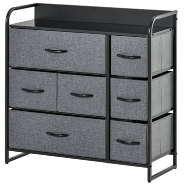 HOMCOM 7-Bin Dresser, 3-Tier Fabric Chest of Bins with Steel Frame