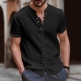 thumbnail image 1 of TIMIFIS Mens Short Sleeve Top Cotton Linen T Shirts Beach Solid Short Sleeve Shirts V-neck Button Closure Tops Blouse - Spring/Summer, 1 of 6