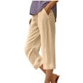 thumbnail image 1 of Timegard Capri Pants for Women Cotton Linen Elastic Waisted Ruched Casual Loose Trousers with Pockets, 1 of 4