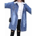 thumbnail image 3 of Women'S Winter Faux Fur Collar Long Denim Coat Trucker Jacket Deep Blue M, 3 of 9