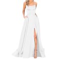 thumbnail image 1 of Pompotops Robe Longue à Bretelles Dos Dégagé Unie pour Femme, Ajustée, Épaules Dénudées, Robe de Soirée, 1 of 6