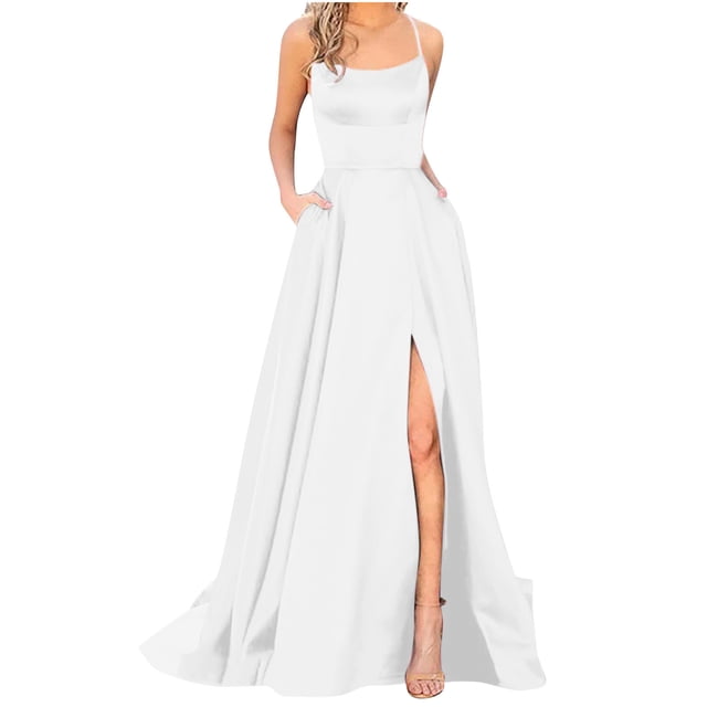 Pompotops Robe Longue à Bretelles Dos Dégagé Unie pour Femme, Ajustée, Épaules Dénudées, Robe de Soirée