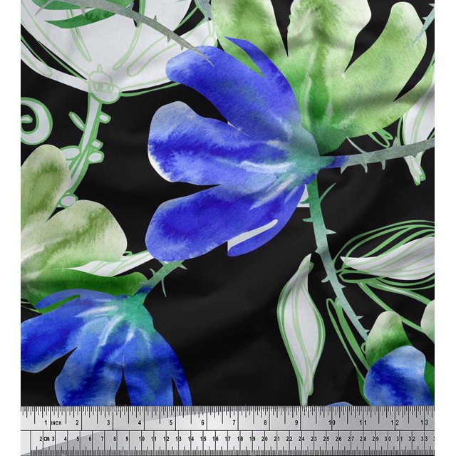 Soimoi Polyester Crepe Fabric Flower Watercolor Printed Craft Fabric by The Yard 42 Inch Wide
