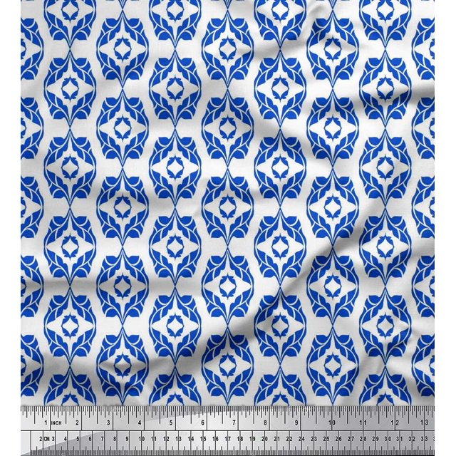 Soimoi Cotton Poplin Fabric Ogee Damask Print Sewing Fabric Yard 56 Inch Wide