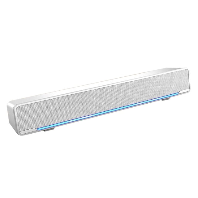 facefd V-196 Computer Speaker Bar Stereo Subwoofer Music Player Bass Surround Sound Box 3.5mm Audio Input For PC Laptop White