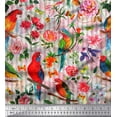 thumbnail image 1 of Soimoi White Rayon Fabric Stripe,Floral & Parrot Bird Decor Fabric Printed BTY 42 Inch Wide, 1 of 3