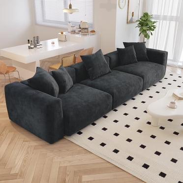 bokifol Canapé d'Angle Modulaire 141 Po pour Salon, Canapé d'Angle 3 Places Modulaire, Grand Canapé Confortable de Type Nuage pour la Chambre et l'Appartement, Noir