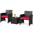thumbnail image 3 of Costway 3PCS Patio Wicker Furniture Set Storage Table W/Protect Cover Red, 3 of 10