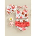 thumbnail image 4 of ZAXARRA Baby Girls Three Piece Swimsuits, Floral Print Halter Bikini Set Bathing Suit with Swim Cap, 4 of 8