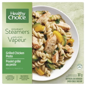 Healthy Choice Gourmet Steamers Grilled Chicken Pesto Frozen Dinner with Chicken Breast, Pasta, Zucchini and Pesto Sauce, No Artificial Flavours, No Preservatives, Frozen Meal, 301g