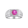 thumbnail image 1 of RYLOS Men's Ring 14K White Gold Ring, 7MM Round Shape Gemstone Designer Style Rings Star Ruby July Birthstone Rings Gold Size 10, 1 of 7