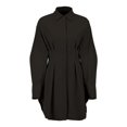 thumbnail image 3 of Womens Button Up Long Sleeve Mini T Shirt Dress Lapel Collar Pleated Flared Short Dresses, 3 of 9