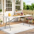 thumbnail image 2 of FDW 6 FT Outdoor Dining Table, Portable Plastic Table with Carrying Handle Perfect for Indoor, Outdoor, Party, Dining, Wedding, Events, Camping, White, 2 of 7