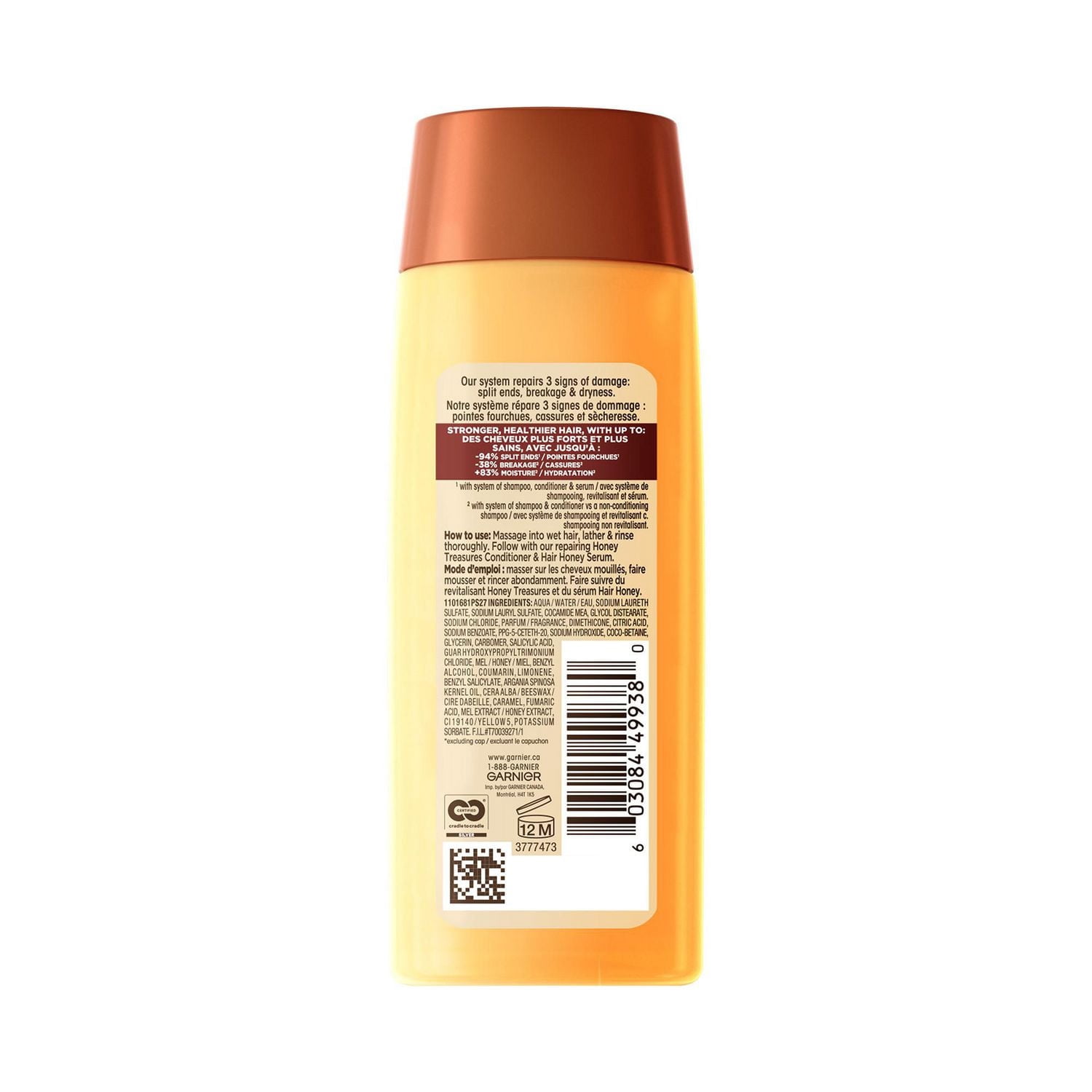 Garnier Whole Blends Trésors de Miel Shampooing Réparateur pour Cheveux Abîmés et Secs