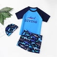 thumbnail image 3 of MIASHUI Boys Two Piece Rash Guard Swimsuits Kids Short Sleeve Swimwear Sets with Hat,Blue,7-8 Years, 3 of 3